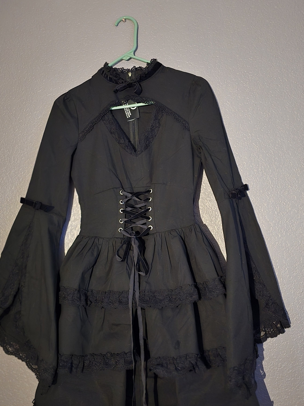 Killstar Black Gothic Lace-Up Bell Sleeve Dress